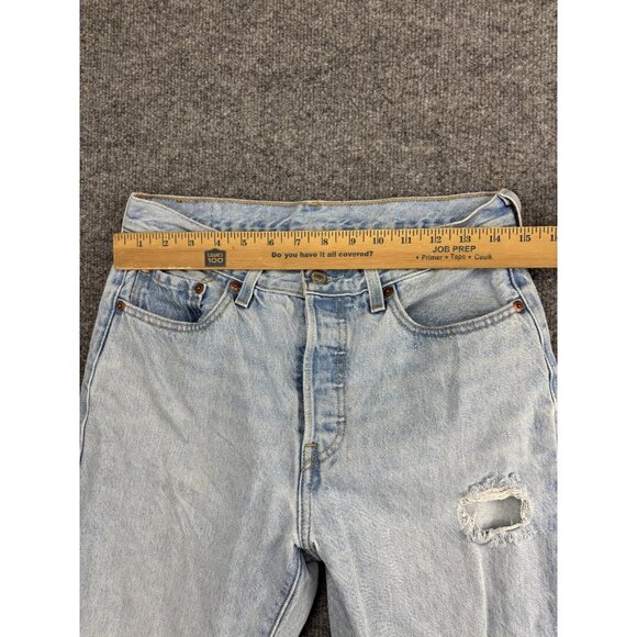 Levis 501 Jeans Mens 28x30 Light Wash Distressed Button Fly Denim High Rise - Picture 3 of 11
